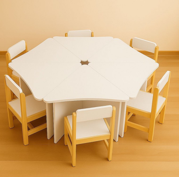 Set masă modulară pentru grădiniță, 6 secțiuni (hexagon)
