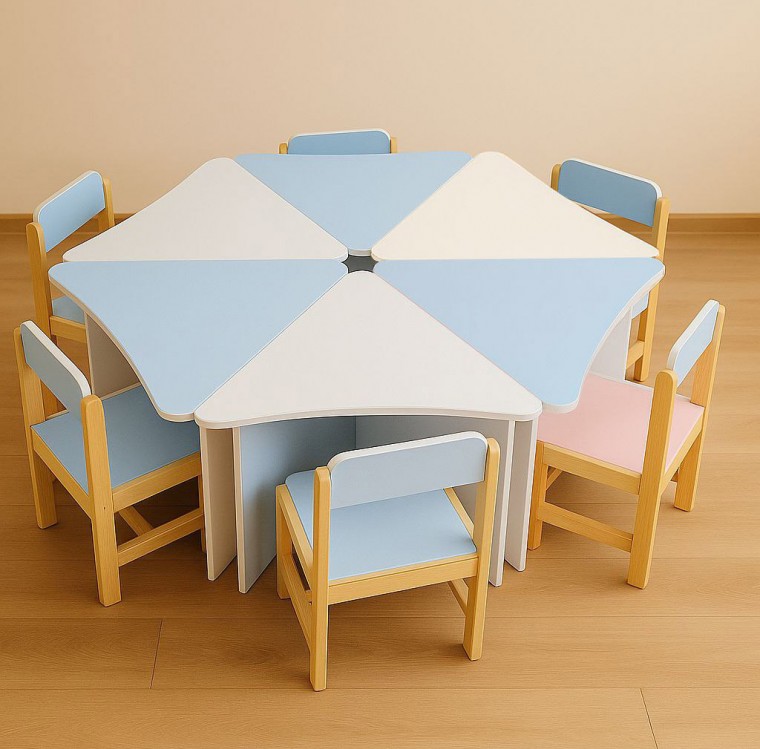 Set masă modulară pentru grădiniță, 6 secțiuni (hexagon)