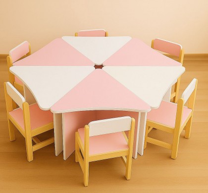 Set masă modulară pentru grădiniță, 6 secțiuni (hexagon)