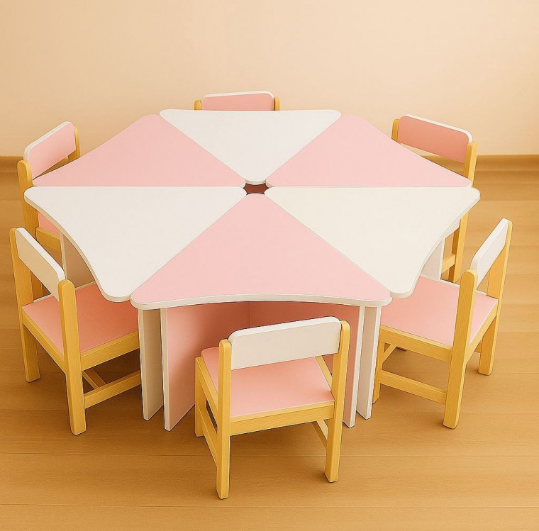 Set masă modulară pentru grădiniță, 6 secțiuni (hexagon)