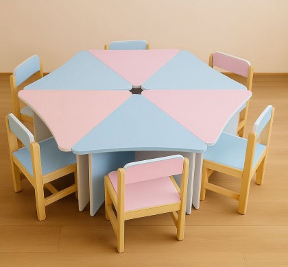 Set masă modulară pentru grădiniță, 6 secțiuni (hexagon)