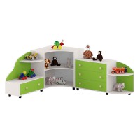 Set mobilier de colț pentru grădiniță, cu compartimente deschise și închise
