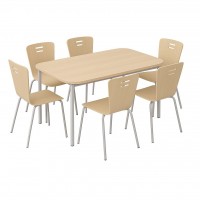 Set cantină cu masă și 6 scaune din placaj, 6 locuri