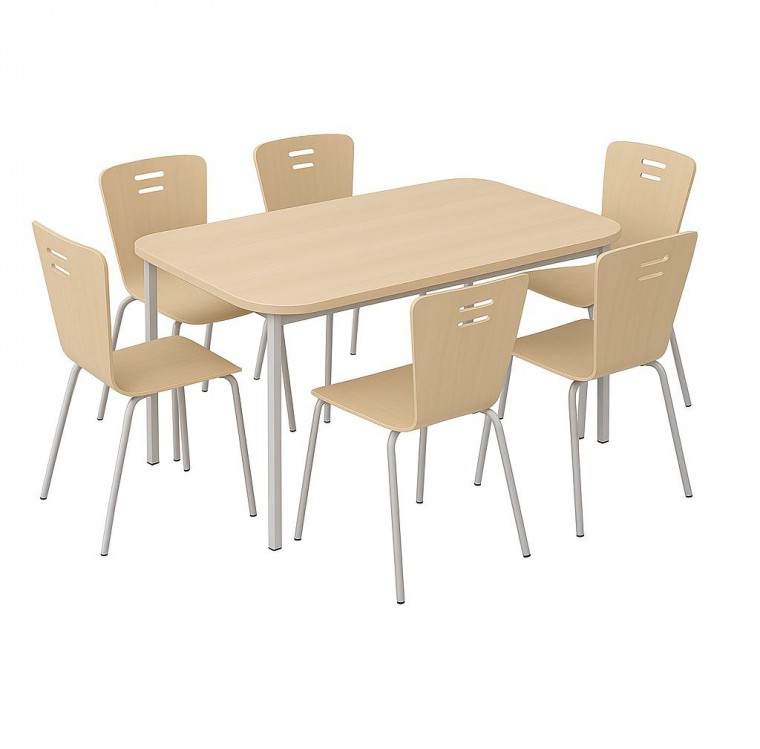 Set cantină cu masă și 6 scaune din placaj, 6 locuri
