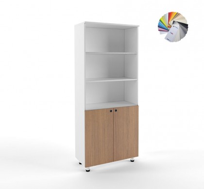 Dulap tip bibliotecă semi-închis, cu două uși și trei rafturi, 190 cm