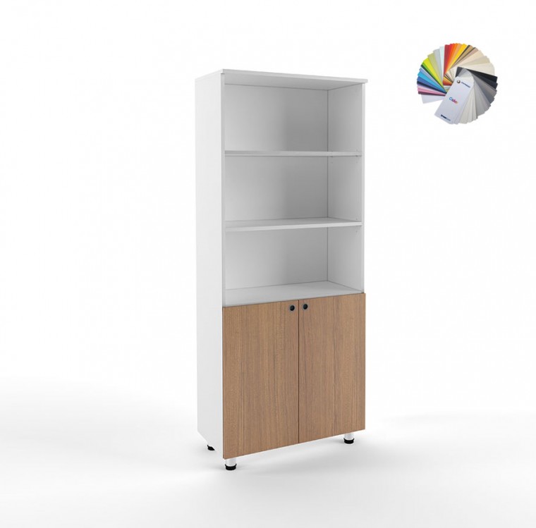 Dulap tip bibliotecă semi-închis, cu două uși și trei rafturi, 190 cm