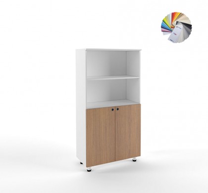 Dulap tip bibliotecă semi-închis, cu două uși și rafturi, 150 cm