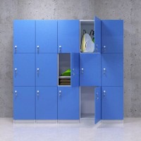 Dulap vestiar modular pentru elevi, cu 15 compartimente, albastru
